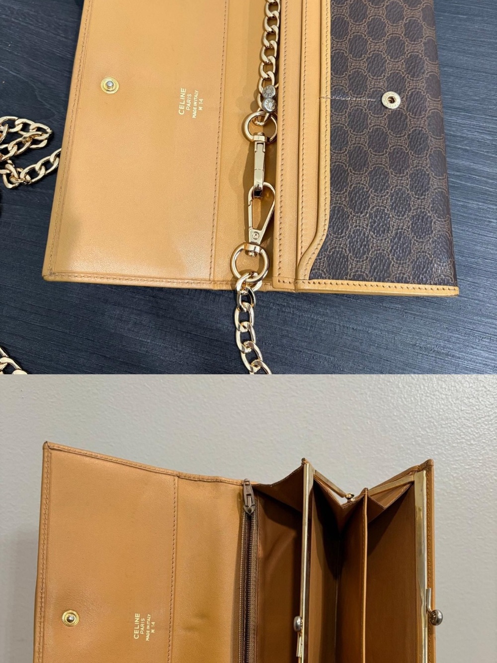 Celine Brown/Gold Triomphe Canvas Wallet with unbranded chain - Picture 4 of 4